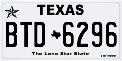 TX license plate BTD6296