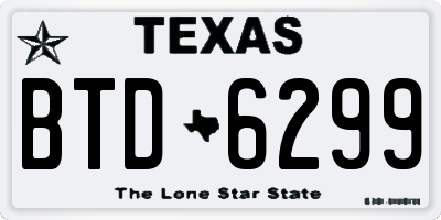 TX license plate BTD6299