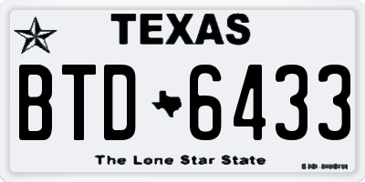 TX license plate BTD6433