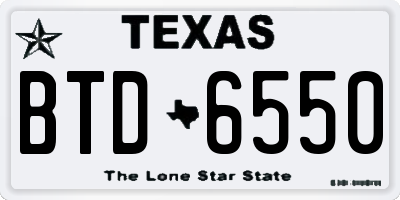 TX license plate BTD6550
