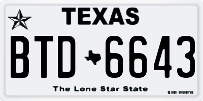 TX license plate BTD6643