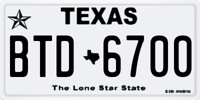 TX license plate BTD6700