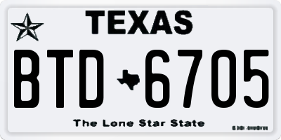 TX license plate BTD6705