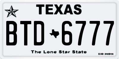 TX license plate BTD6777