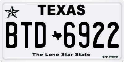 TX license plate BTD6922