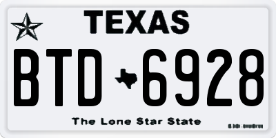 TX license plate BTD6928
