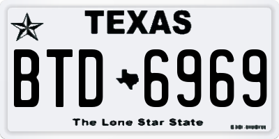 TX license plate BTD6969