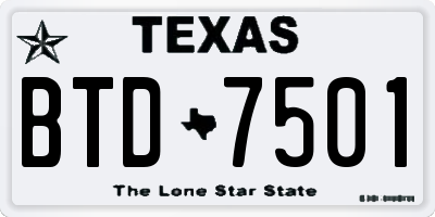 TX license plate BTD7501