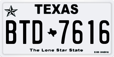 TX license plate BTD7616