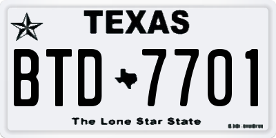 TX license plate BTD7701
