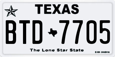 TX license plate BTD7705