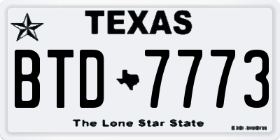 TX license plate BTD7773