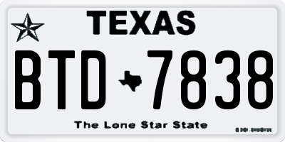 TX license plate BTD7838