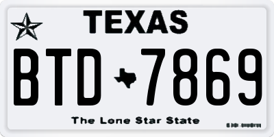 TX license plate BTD7869