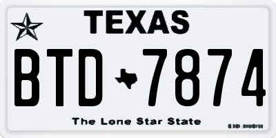 TX license plate BTD7874