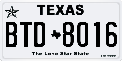 TX license plate BTD8016