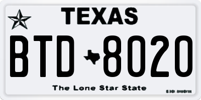 TX license plate BTD8020