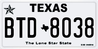 TX license plate BTD8038