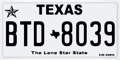 TX license plate BTD8039