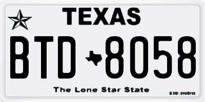 TX license plate BTD8058