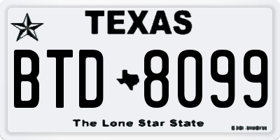 TX license plate BTD8099