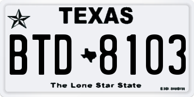 TX license plate BTD8103