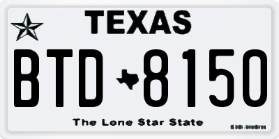 TX license plate BTD8150