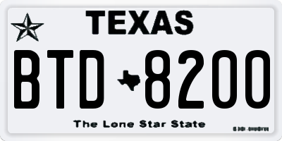TX license plate BTD8200