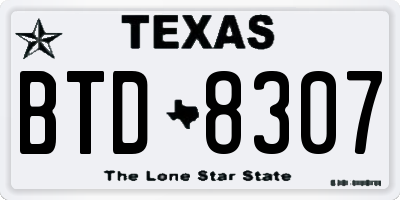TX license plate BTD8307