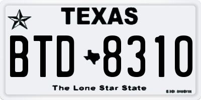 TX license plate BTD8310