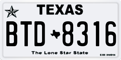 TX license plate BTD8316