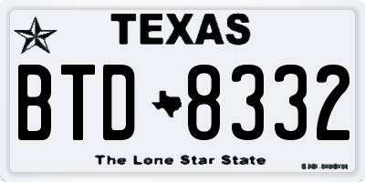 TX license plate BTD8332