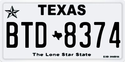 TX license plate BTD8374