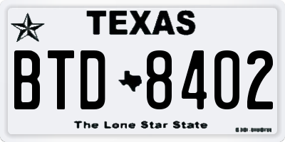 TX license plate BTD8402
