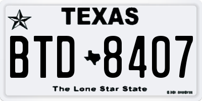 TX license plate BTD8407
