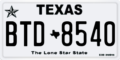 TX license plate BTD8540