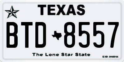 TX license plate BTD8557