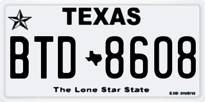 TX license plate BTD8608