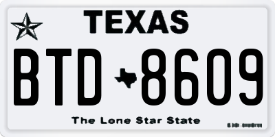 TX license plate BTD8609