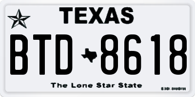 TX license plate BTD8618