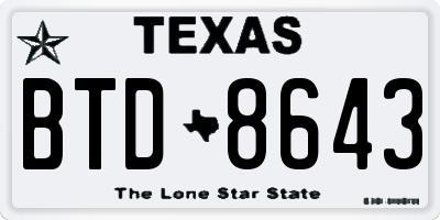 TX license plate BTD8643