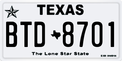 TX license plate BTD8701