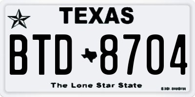 TX license plate BTD8704