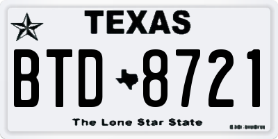 TX license plate BTD8721