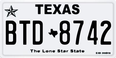 TX license plate BTD8742