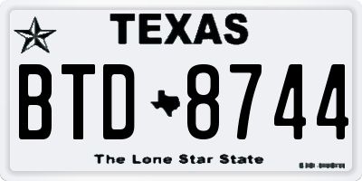 TX license plate BTD8744