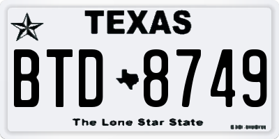 TX license plate BTD8749