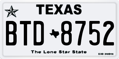 TX license plate BTD8752