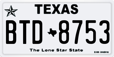 TX license plate BTD8753