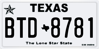 TX license plate BTD8781